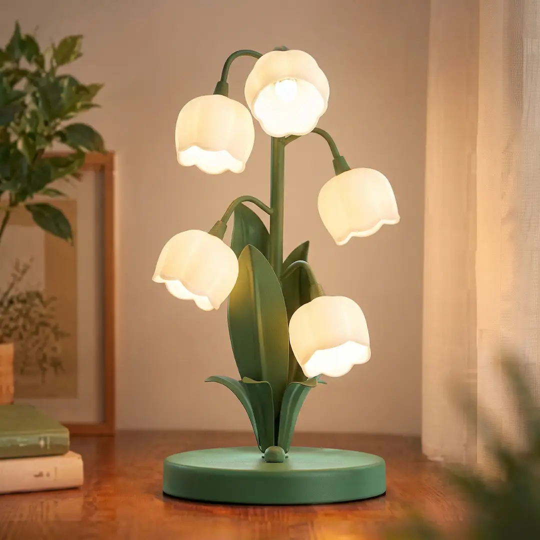 Green Flower Table Lamp LED Bedside Night Light with 3 Color Modes image 3