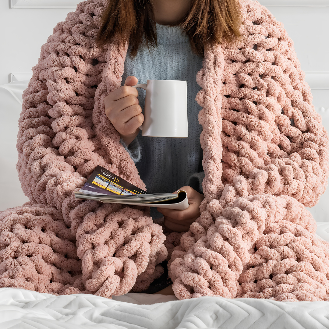 'AGRATY Chunky Knit Blanket Throw,Soft Chenille Yarn Throw Blanket 50x60，Handmade Cable Knit Crochet Blanket,Large Knit Blankets Chunky Yarn,Rope Knot Throw Blanket for Couch Sofa Bed Home Decor