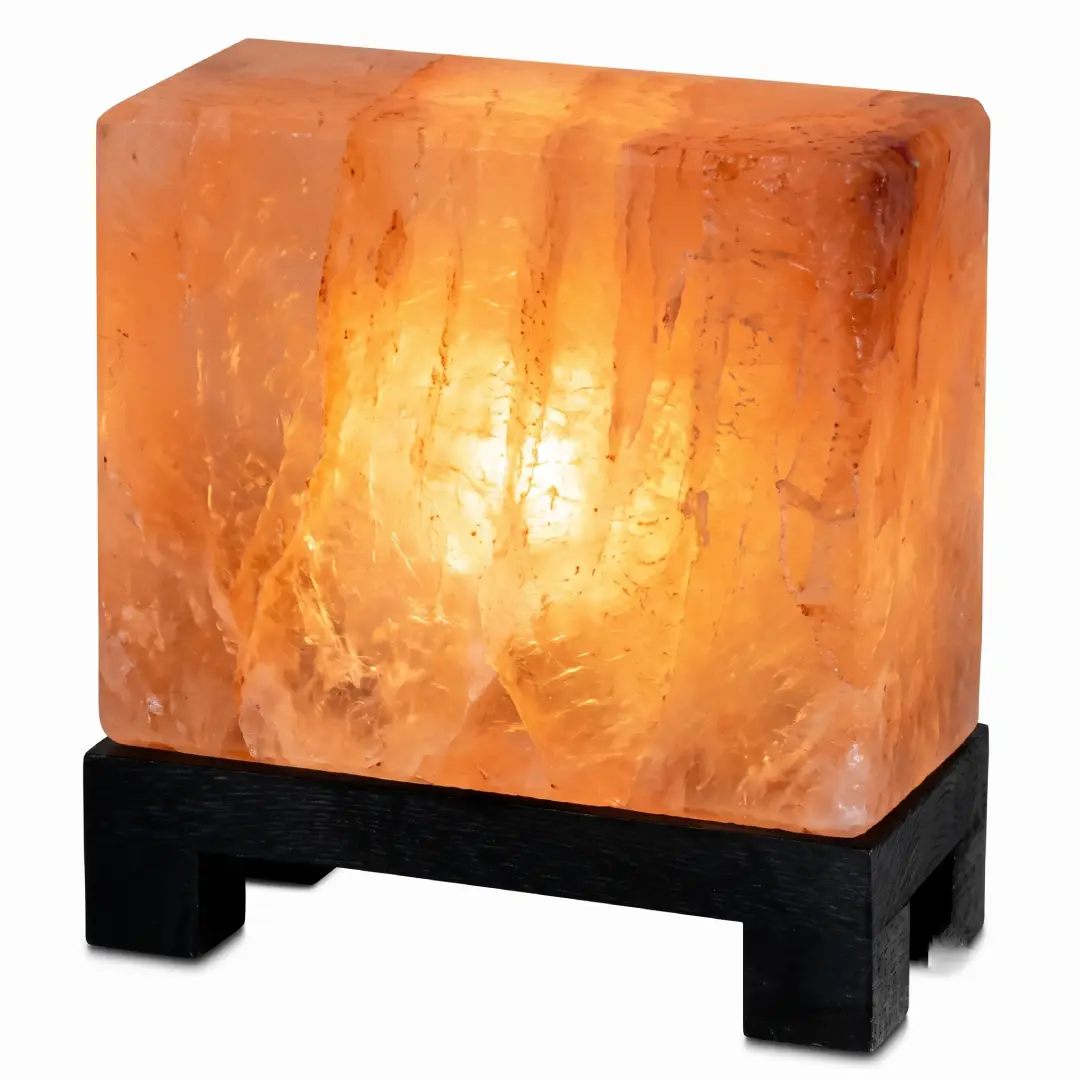 Rectangle Himalayan Salt Lamp with Wood Base and Dimmer image 3