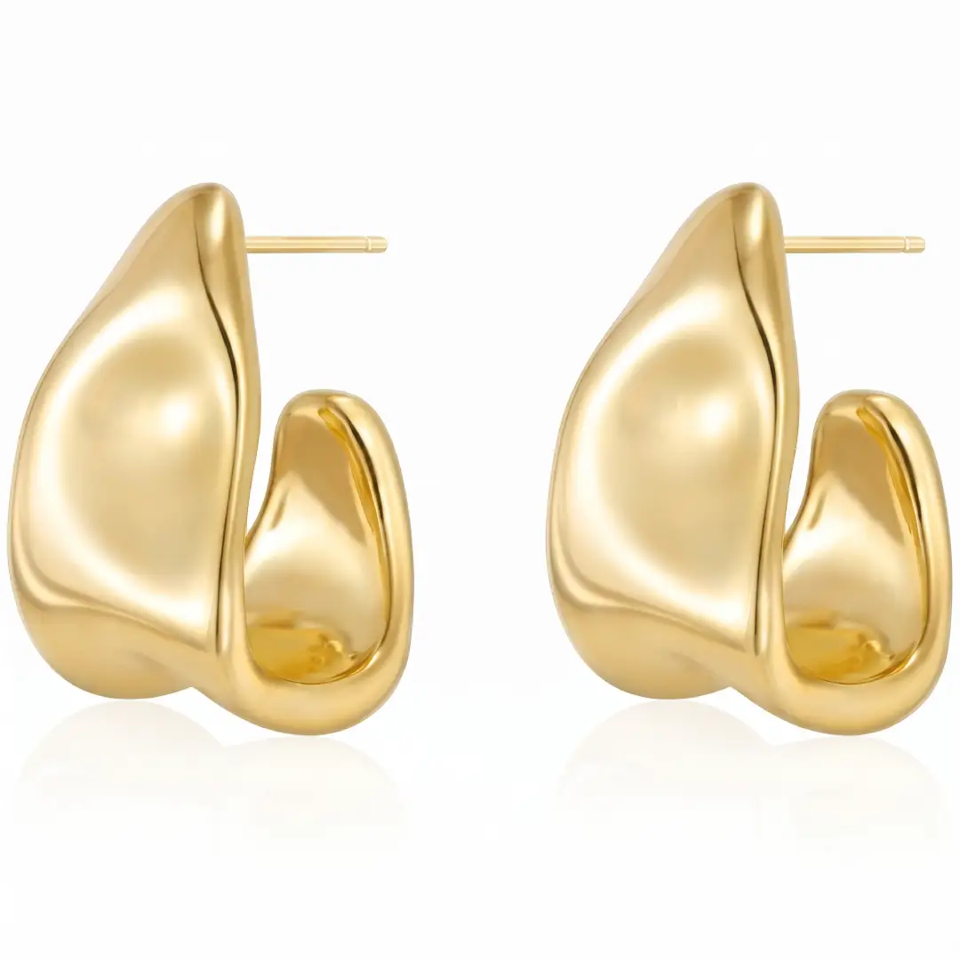 Chunky 14K Gold Plated Stud Earrings for Women image 1