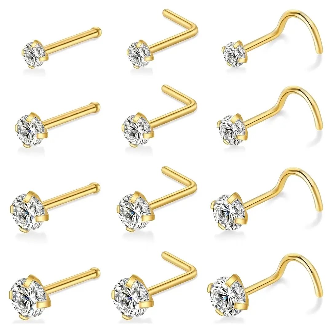 12 Pcs Surgical Steel Nose Rings and Studs Set 20G