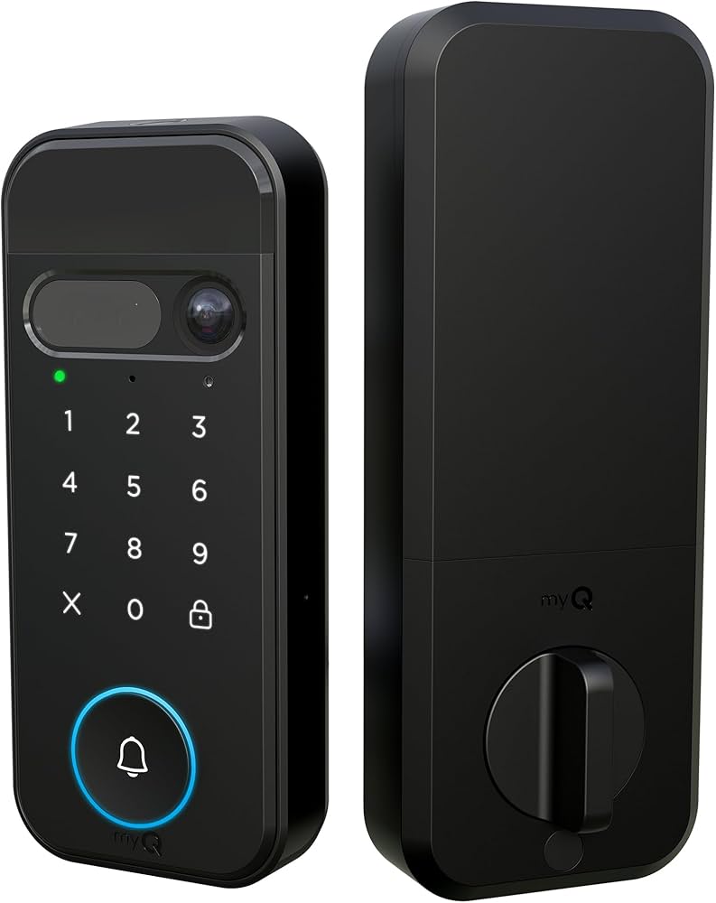 myQ Secure View™ 3-in-1 Smart Lock with 2K HDR Video Doorbell Camera, Face Access, Fingerprint Access, PIN & App Control — Intelligent Entry with Built-in Camera, Color Night Vision & Two-Way Audio