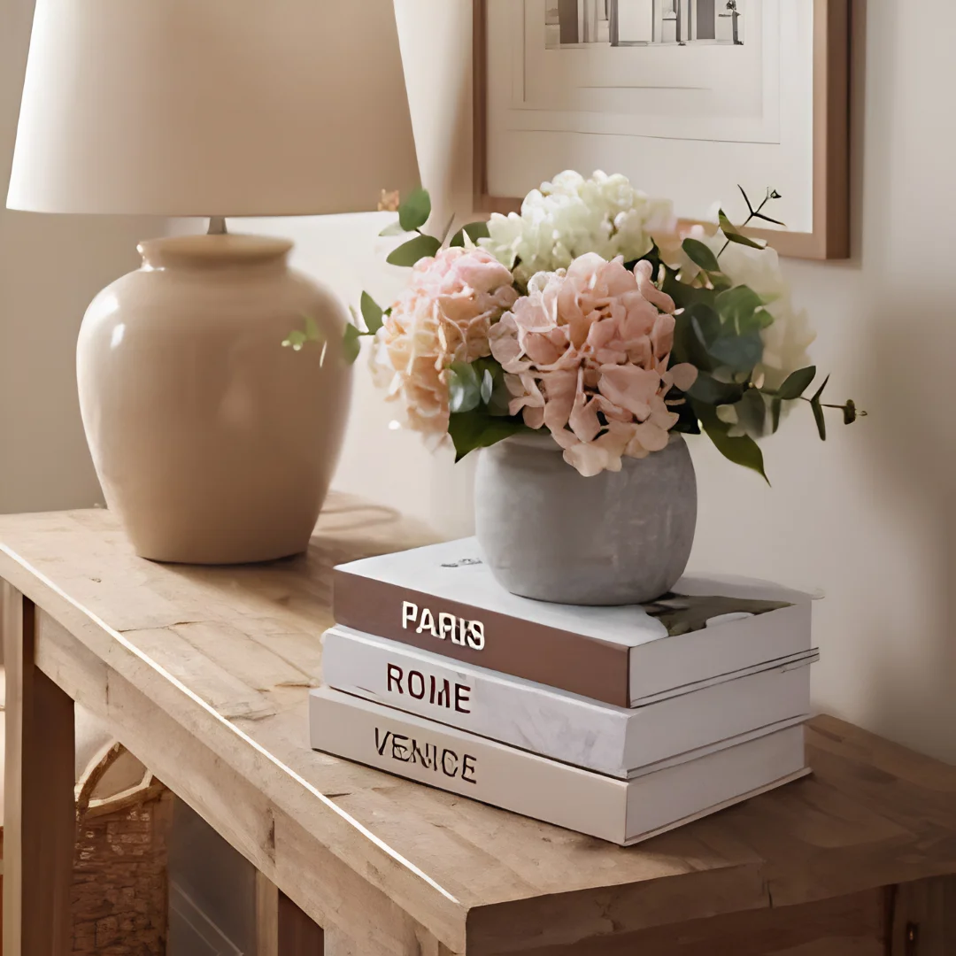3 Piece Decorative Faux Book Set White Beige Modern Home Decor image 2