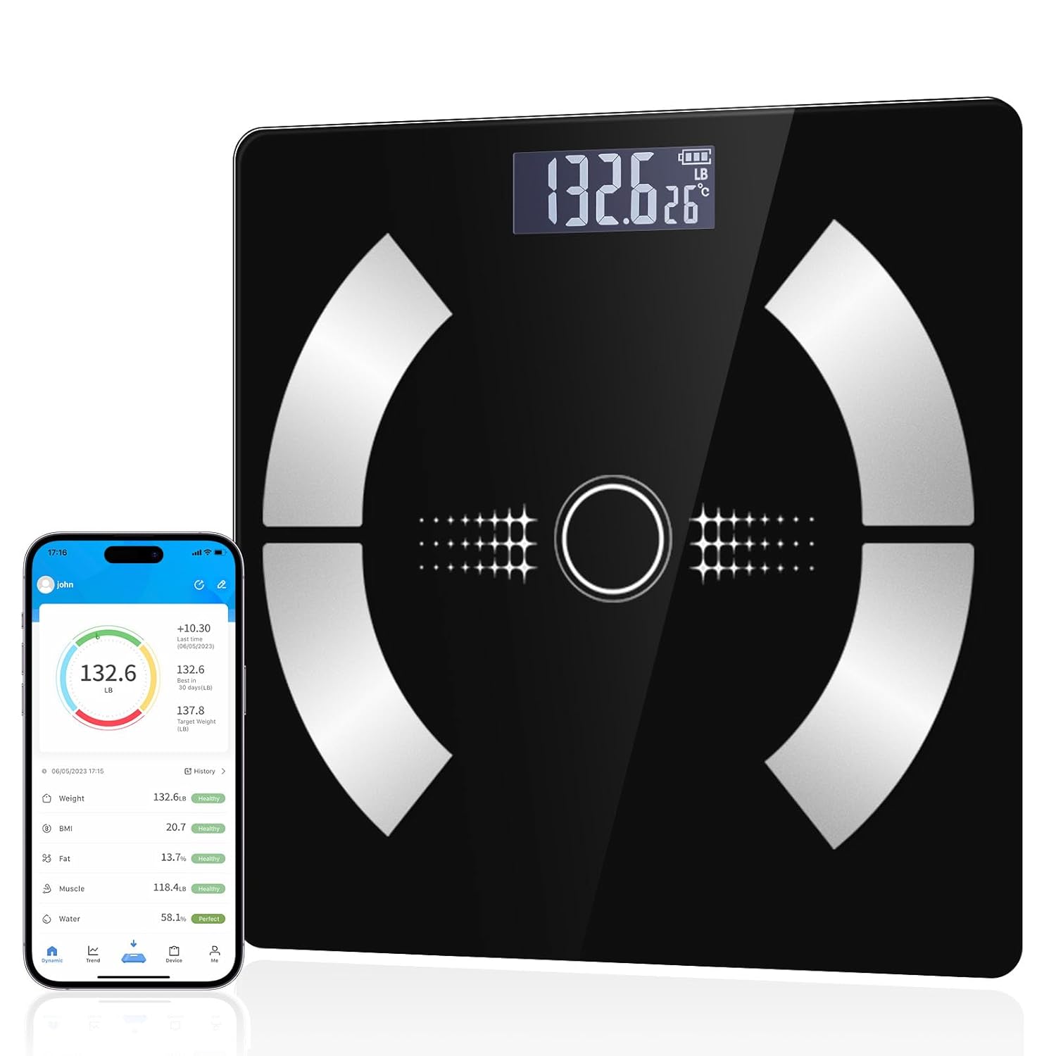 Body Fat Scale, Smart Weight Scale, Digital Bathroom Scale with Bluetooth functionality, Capable of Analyzing Body Fat, Muscle Mass, Water Content, and Bone Mass