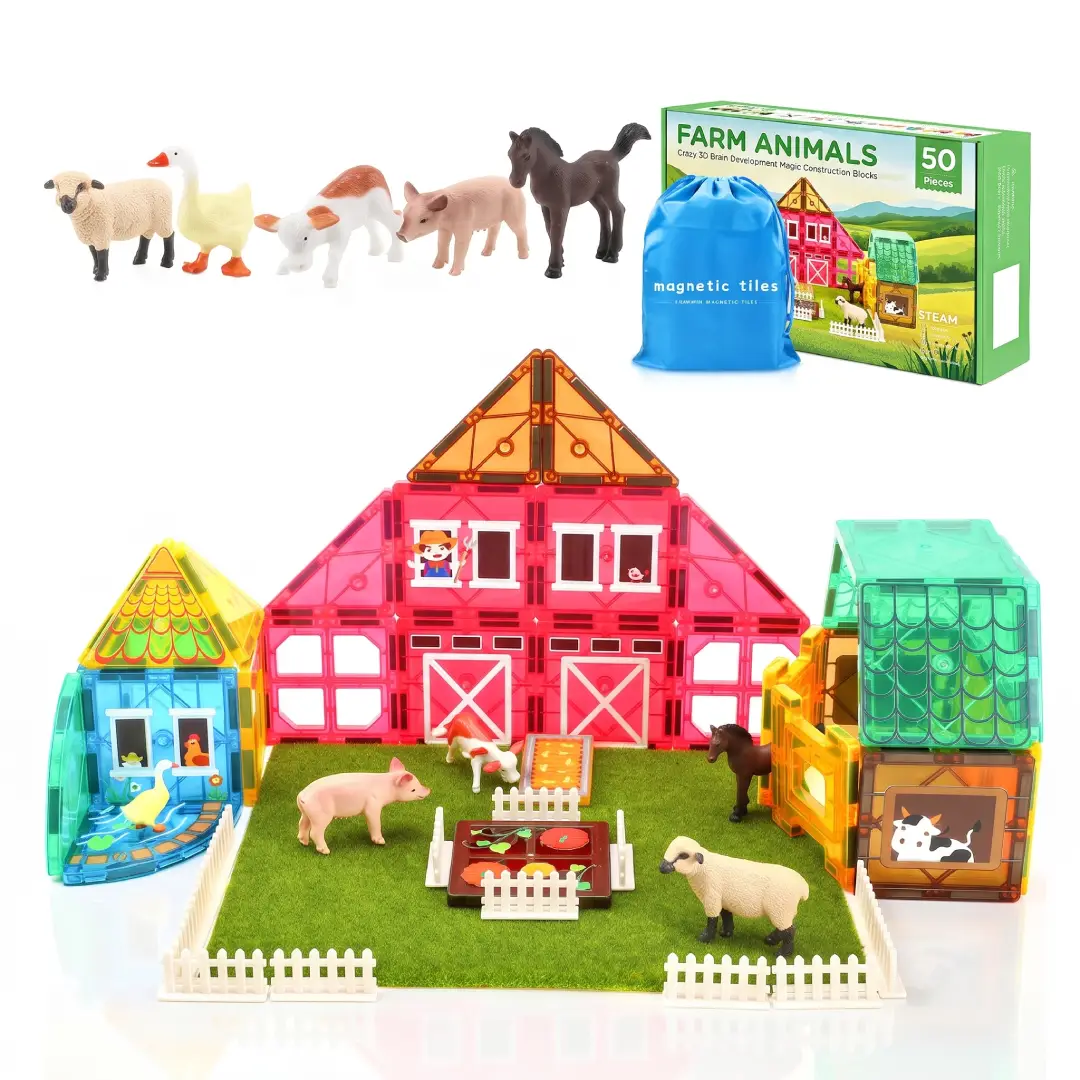 FunMagic Farm Animal Magnetic Tiles for Kids – Montessori STEM Educational Building Blocks, Ages 3+ image 1