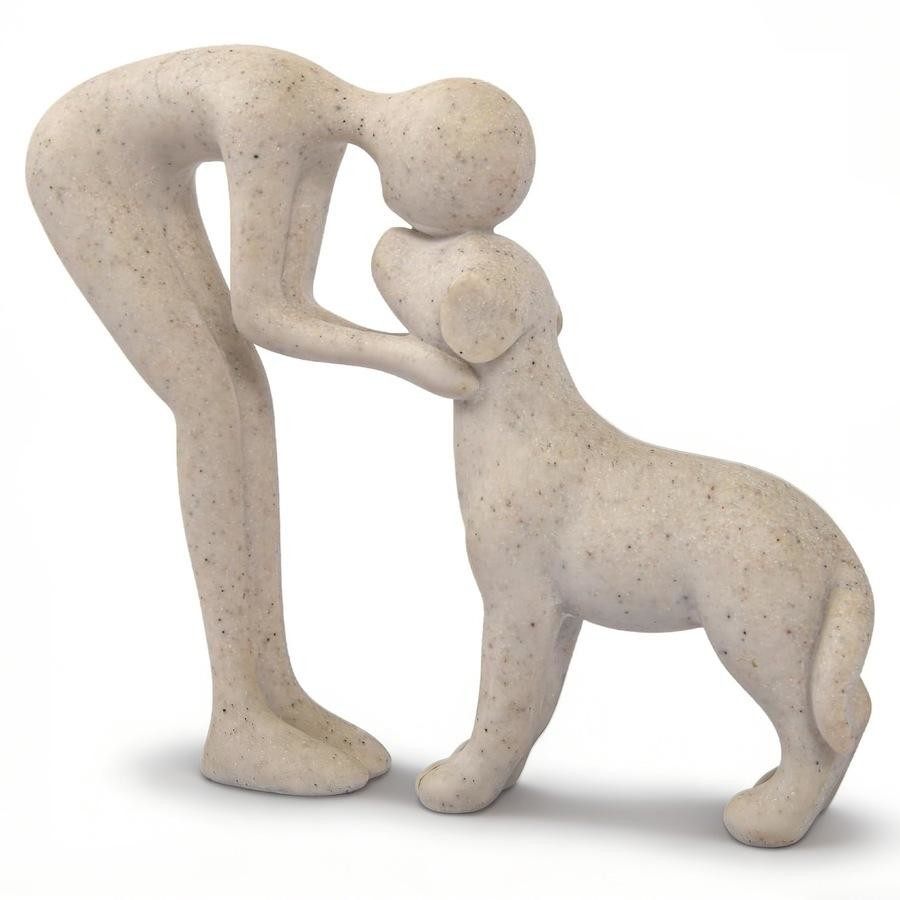 Dog Sculpture Home Decor Cute Man and Dog Statue Decoration for Office、Living Room、Bedroom、Home， Memory Gifts for Pet Lovers (Sandstone)