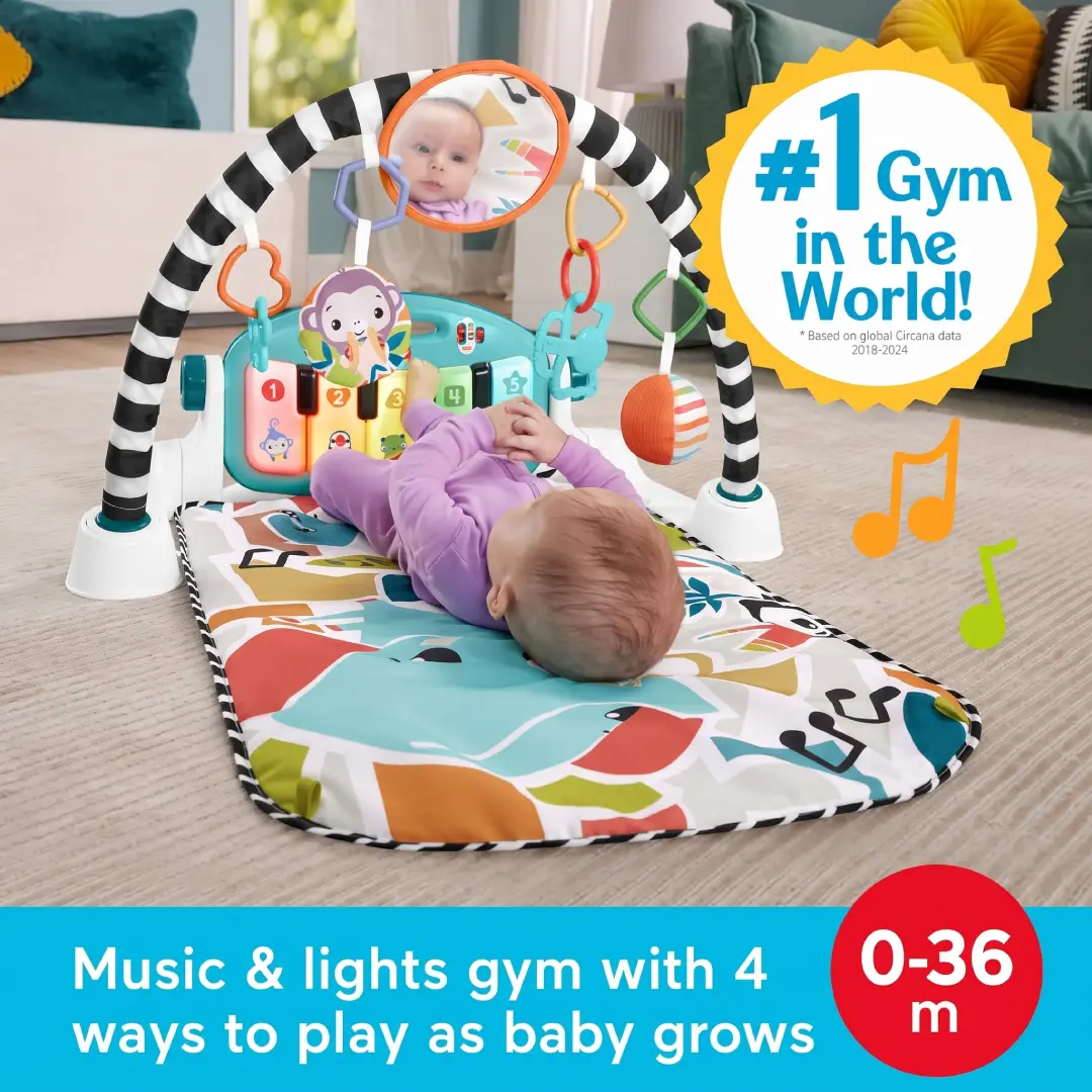 Fisher-Price Glow and Grow Kick & Play Piano Gym – Blue Baby Activity Play Mat image 2