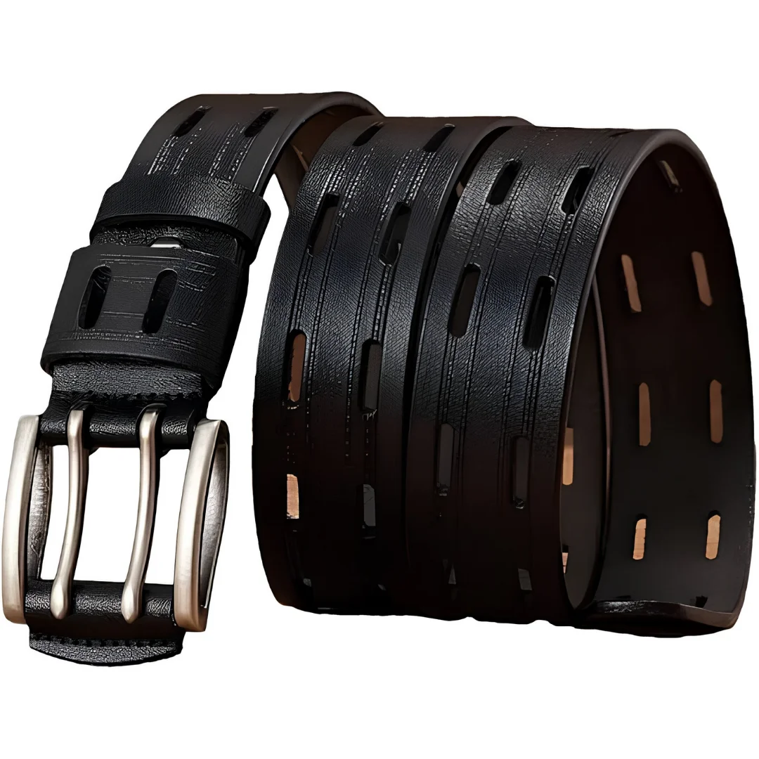 3.8cm Genuine Leather Men’s Belt with Double Buckle image 3