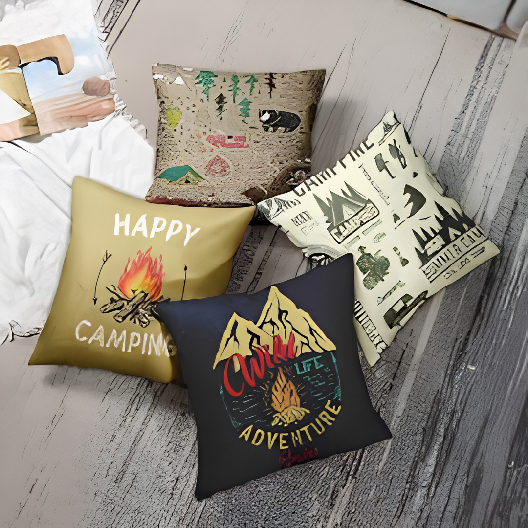 Camping Campfire Throw Pillow Covers 18x18 Set of 4