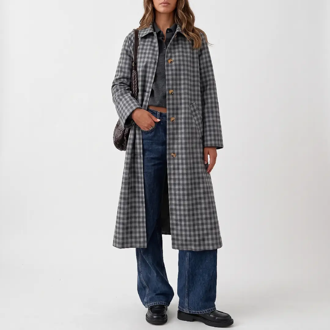 Cicy Bell Women's Plaid Trench Coat – Long Single-Breasted Fall Jacket image 9