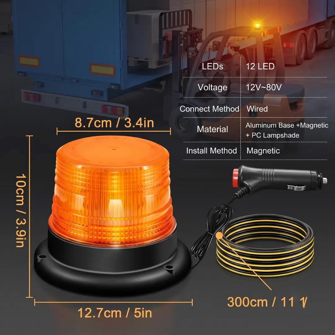 2 Pcs Magnetic LED Warning Beacon Lights Amber Strobe image 2