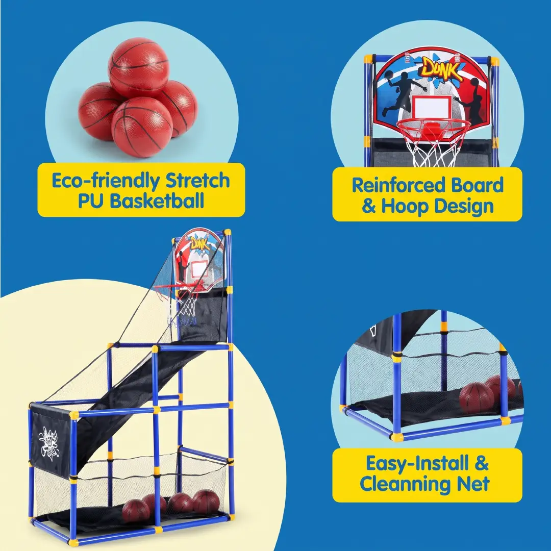 Kids Arcade Basketball Game Set – Indoor & Outdoor Hoop with 4 Balls & Pump image 2