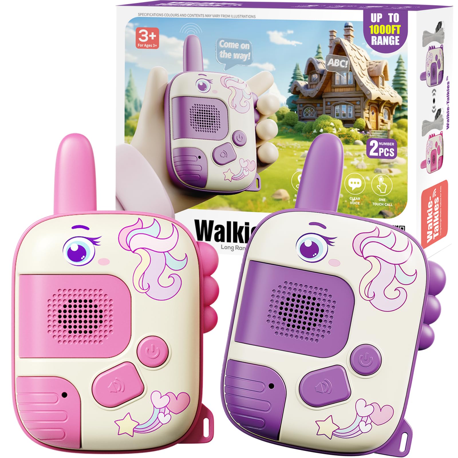 Walkie Talkies Toys for Girls:Unicorn Toys 2 Pack Birthday Gifts for 3 4 5-7 8 Year Old Girls Toy for 4 5 6 7 8-10 Year Old Camping Outdoor Games,Christmas Stocking Stuffers for Girls Kids