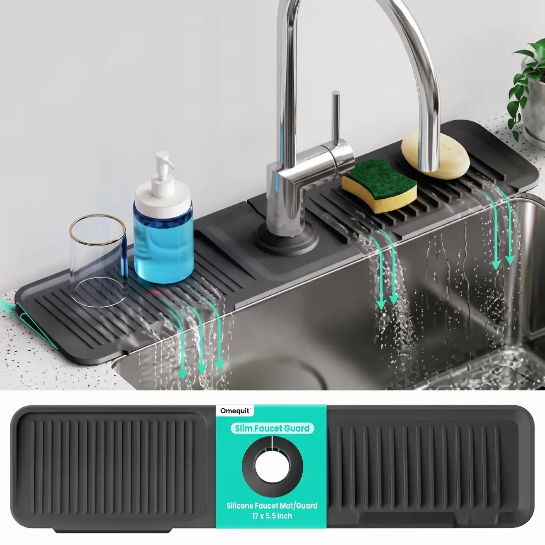 24 Inch Silicone Kitchen Faucet Mat Self Draining Splash Guard image 1