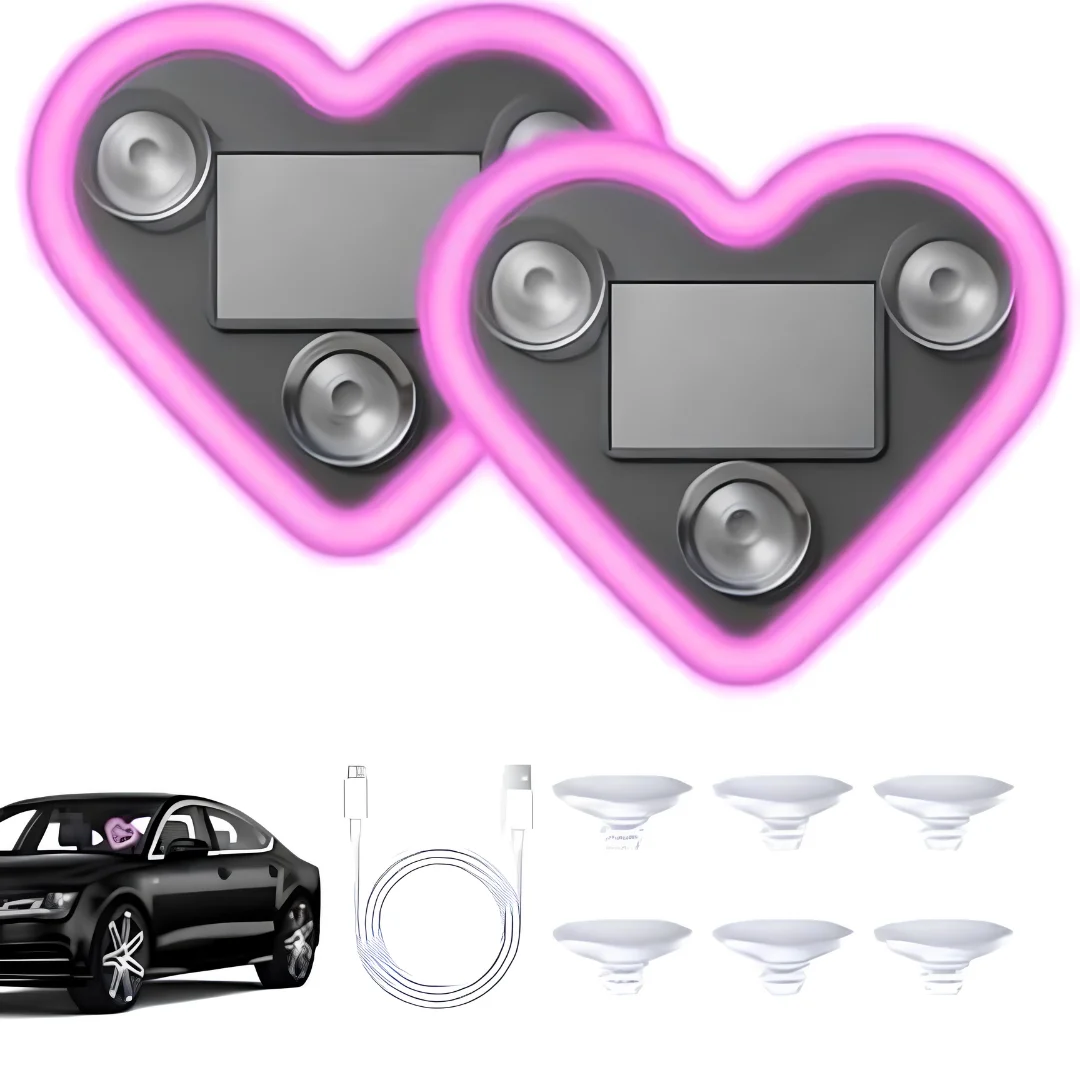 Heart Shaped Car LED Ambient Light Solar Waterproof 2 Pcs image 3