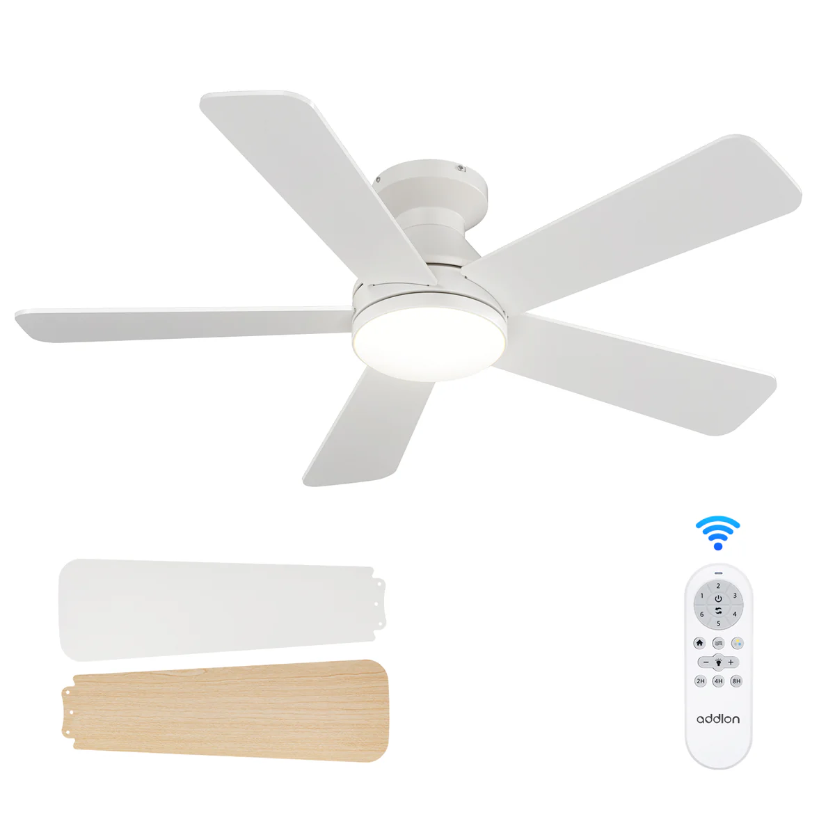addlon Ceiling Fans with Lights, 42 Inch Low Profile Ceiling Fan with Light And Remote Control, Flush Mount, Reversible, 3CCT, Dimmable, Quiet, White Small Ceiling Fan for Bedroom Indoor/Outdoor Use