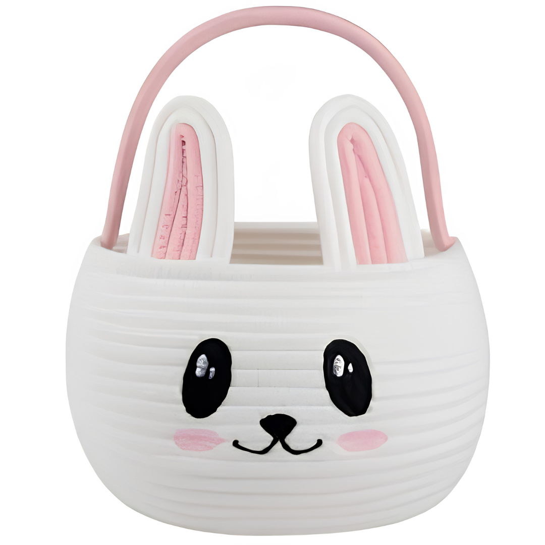 Cute Bunny Easter Basket for Kids Egg Hunting Pink and White