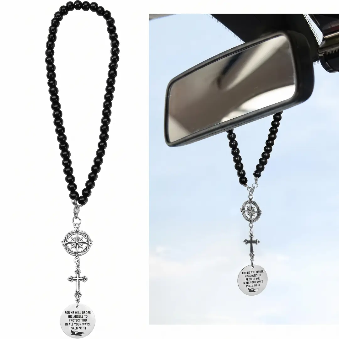 Cross Car Mirror Charm with Guardian Angel Psalm 91:11 image 3