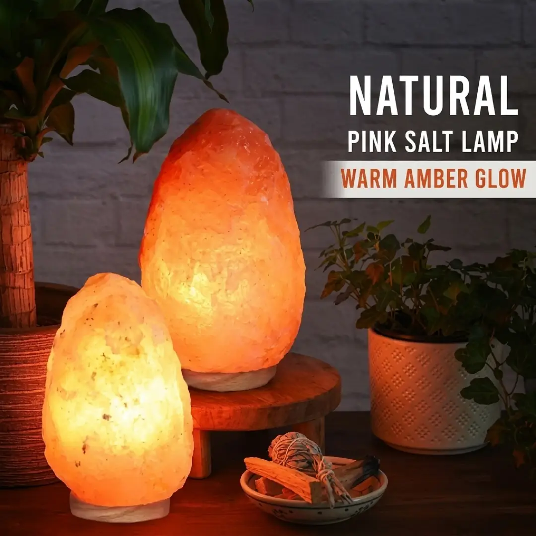7 Inch Himalayan Salt Lamp with Dimmer Cord and Wood Base image 3