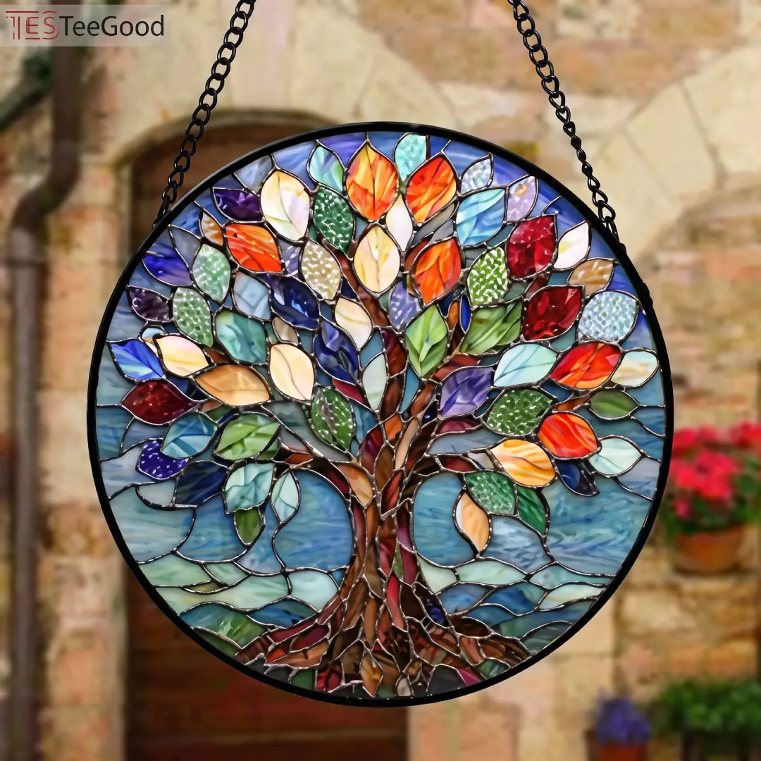 Tree of Life Stained Glass Suncatcher Window Hanging image 1