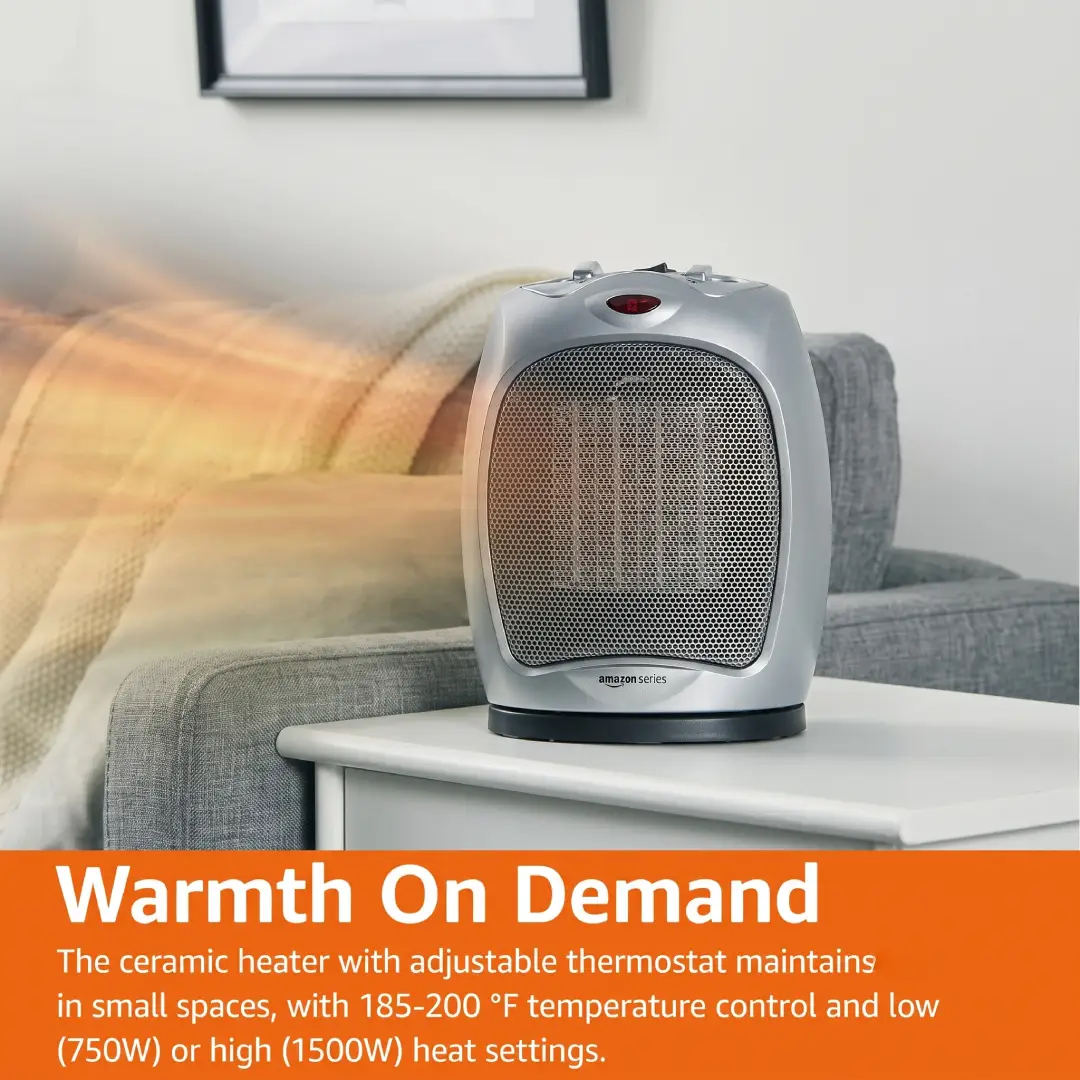 Amazon Basics Ceramic Space Heater 1500W Fast Heating Silver