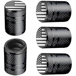 Tire Valve Stem Cap Cover - (5 Pack) Tire Air Cap Metal with Plastic Liner Corrosion Resistant Leak-Proof American Flag for Car Truck Motorcycle Bike Black