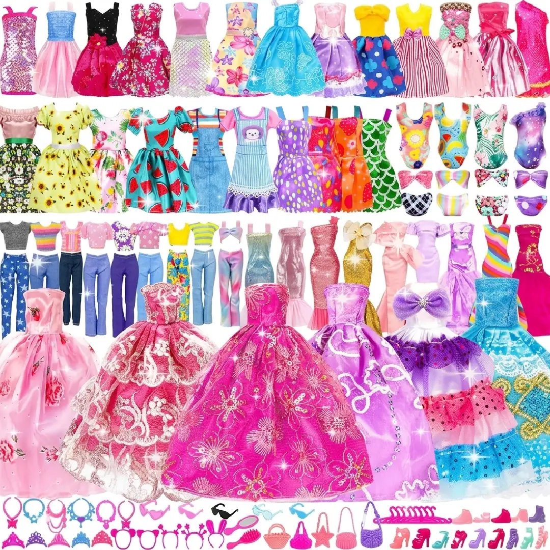 138-Piece Doll Clothes & Accessories Set for 11.5-Inch Dolls – Fashion Dresses, Wedding Gowns, Tops, Pants, Swimsuits, Shoes & Jewelry image 1