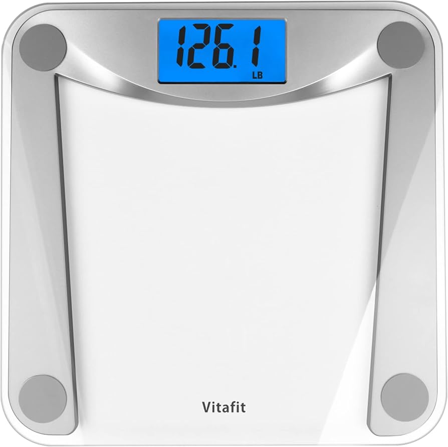 Vitafit Digital Bathroom Weight Scale for Body Weight, High Accuracy Assured by Weighing Professional Since 2001,Extra Large Blue Backlit LCD and Step-On, 400lb/182kg, Clear Glass