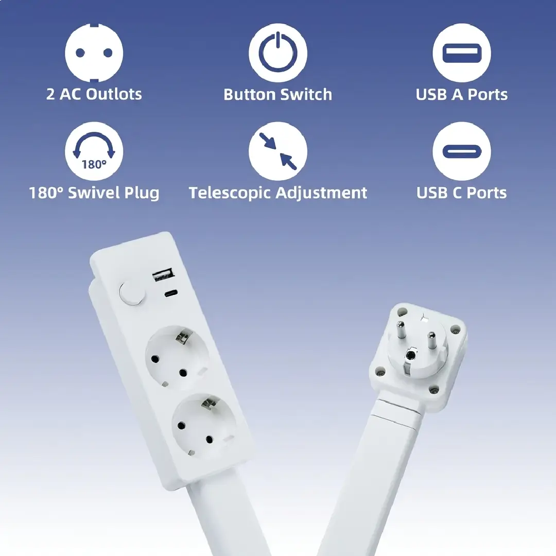 EU Plug Rotating Power Strip with Adjustable Extension Cable, Multi-Socket Wall Charger & Circular Extension Outlet image 2