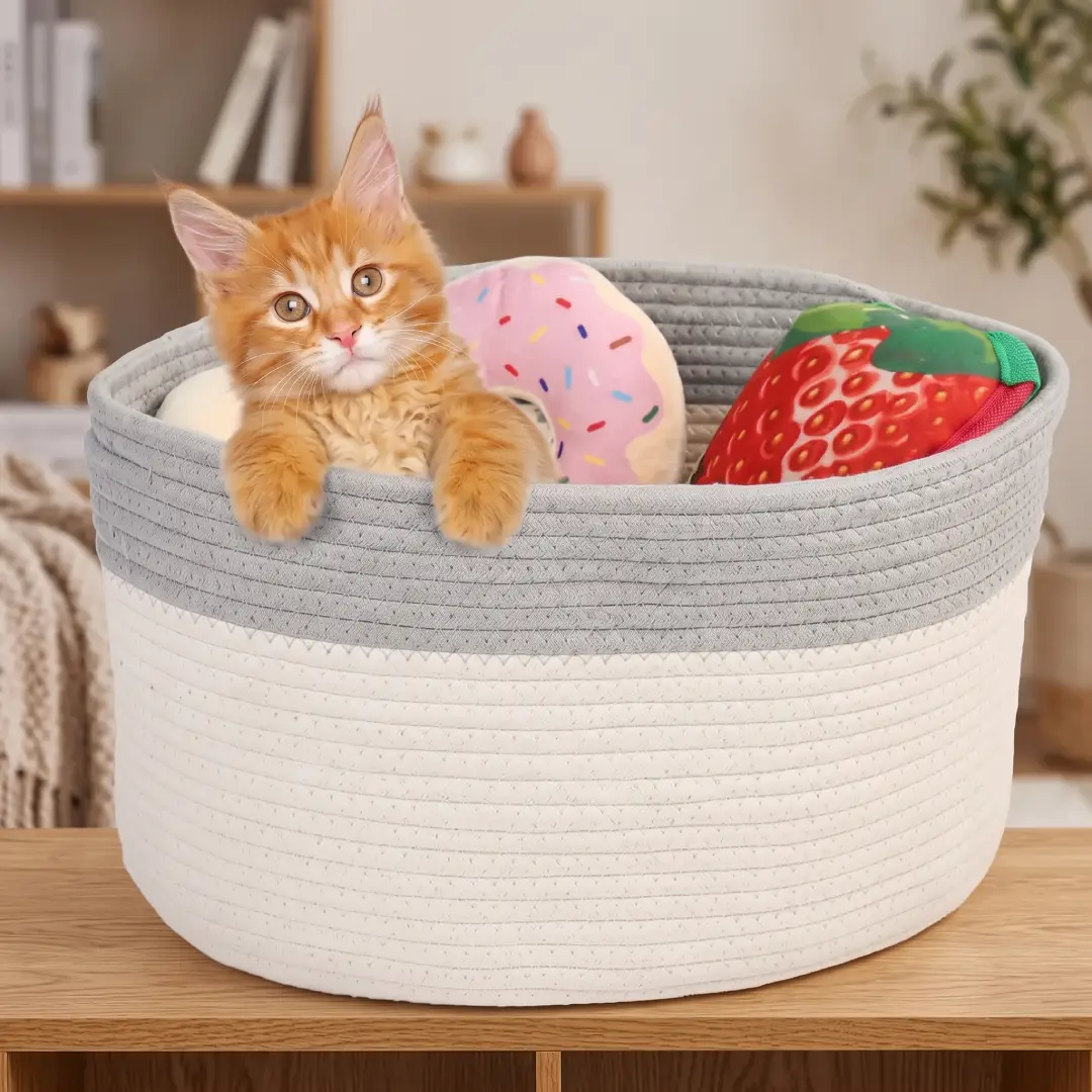 Small Woven Cat Toy Basket for Pet and Nursery Storage image 4