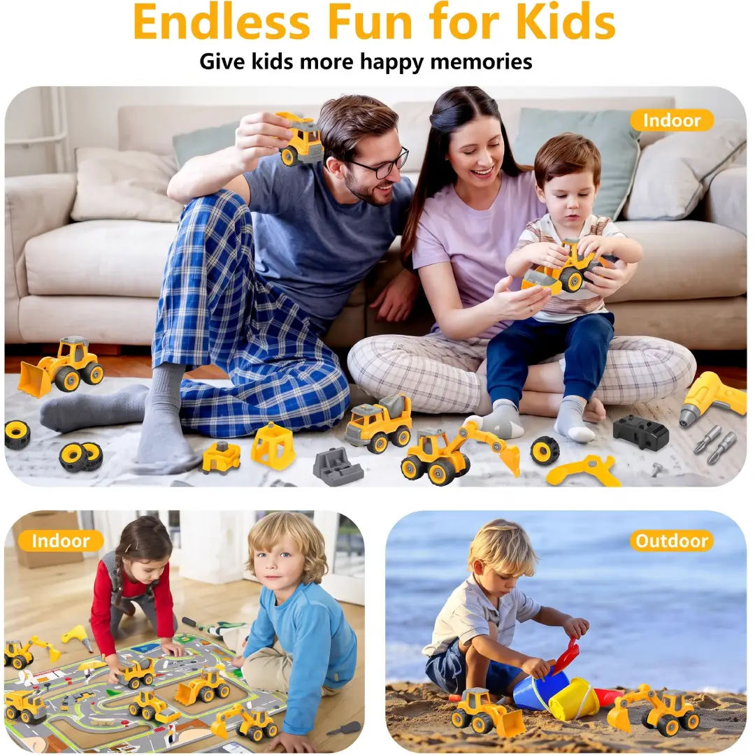 6-in-1 Take Apart Construction Truck Set with Electric Drill – STEM Building Toy for Kids image 6