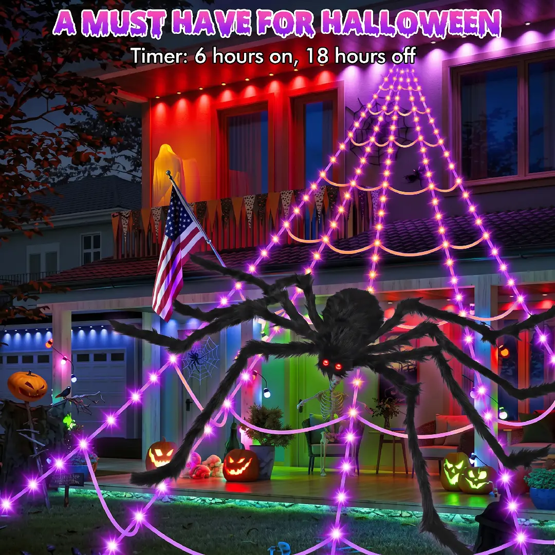 200-Inch Halloween Spider Web with 59-Inch Giant Spider Decoration image 3