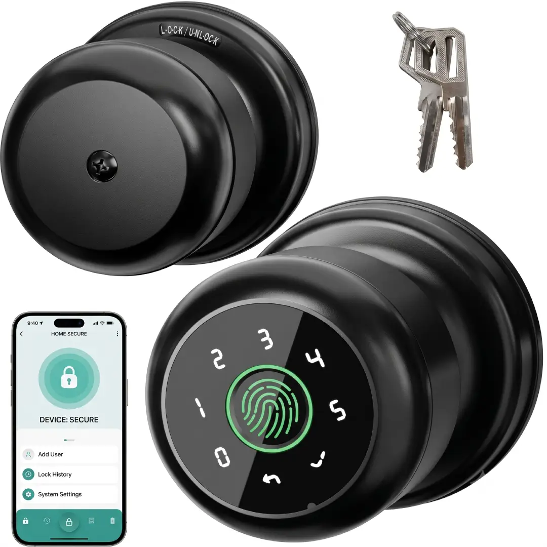 4-in-1 Smart Fingerprint Door Knob Lock with Keypad Code image 1