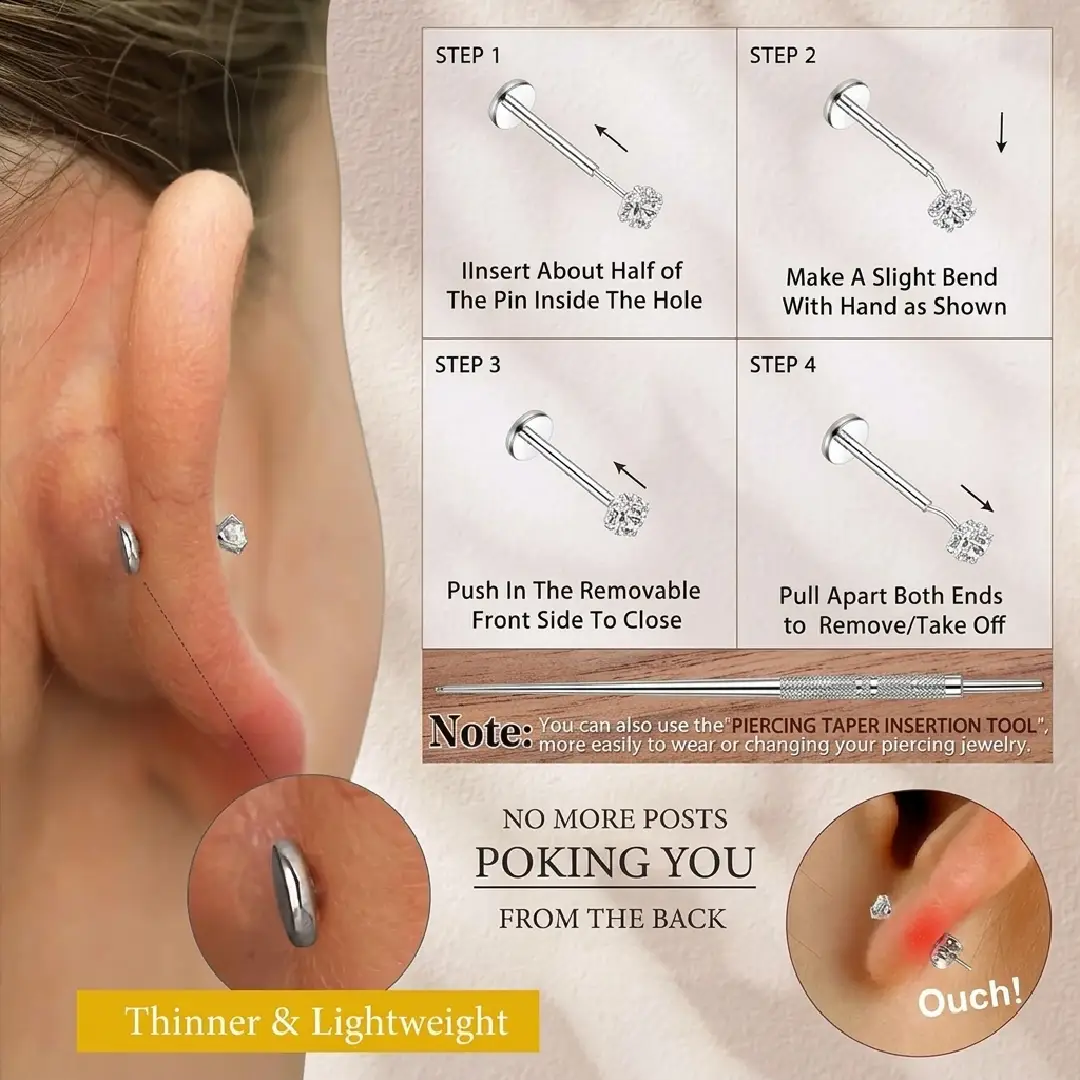 20G Flat Back Earrings Stud for Tragus Cartilage Piercing image 4