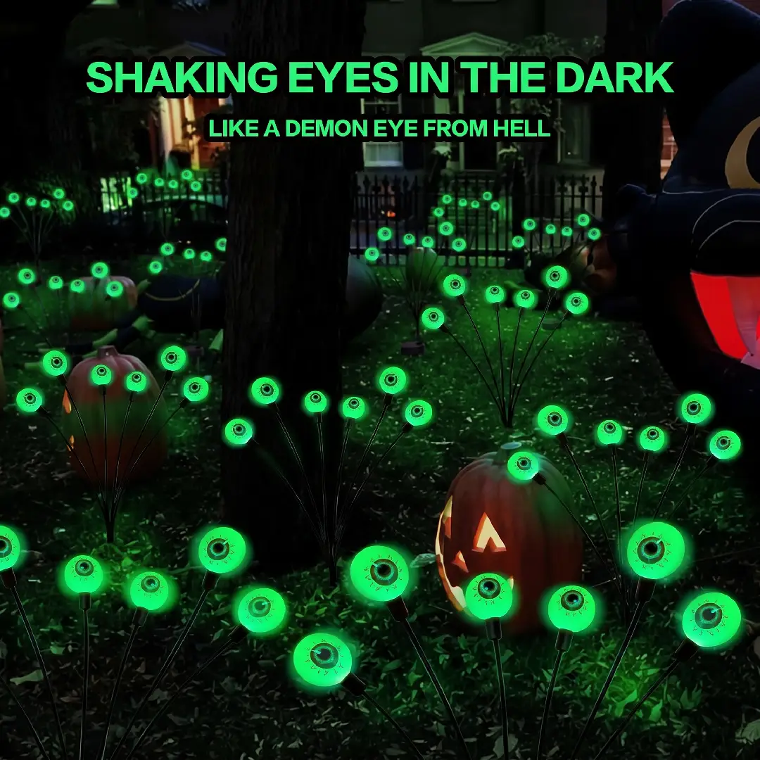 2-Pack Solar Halloween Eyeball Lights – 12 LED Green Outdoor Path Lights image 26