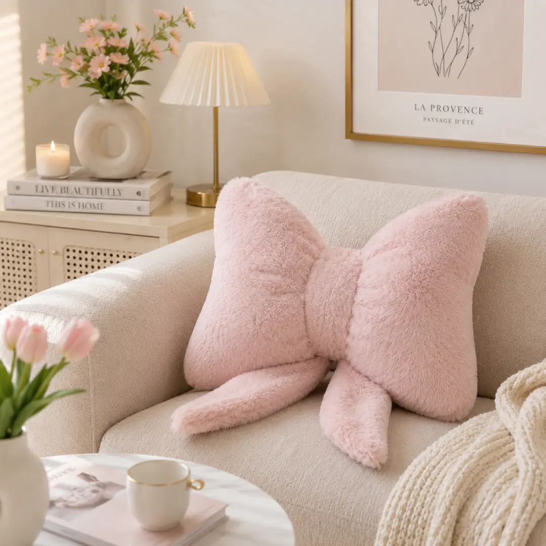 Pink Butterfly Bow Throw Pillow for Bed and Sofa Decor image 4