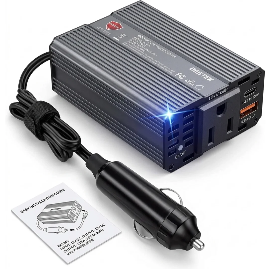 BESTEK 200W Car Power Inverter 12V to 110V with USB-C and Dual AC Outlets image 3