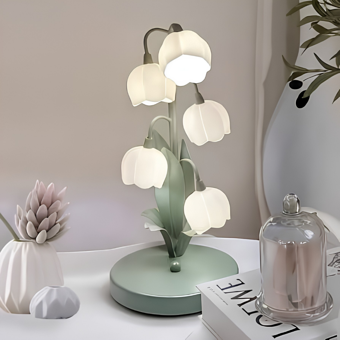 Green Flower Table Lamp LED Bedside Night Light with 3 Color Modes
