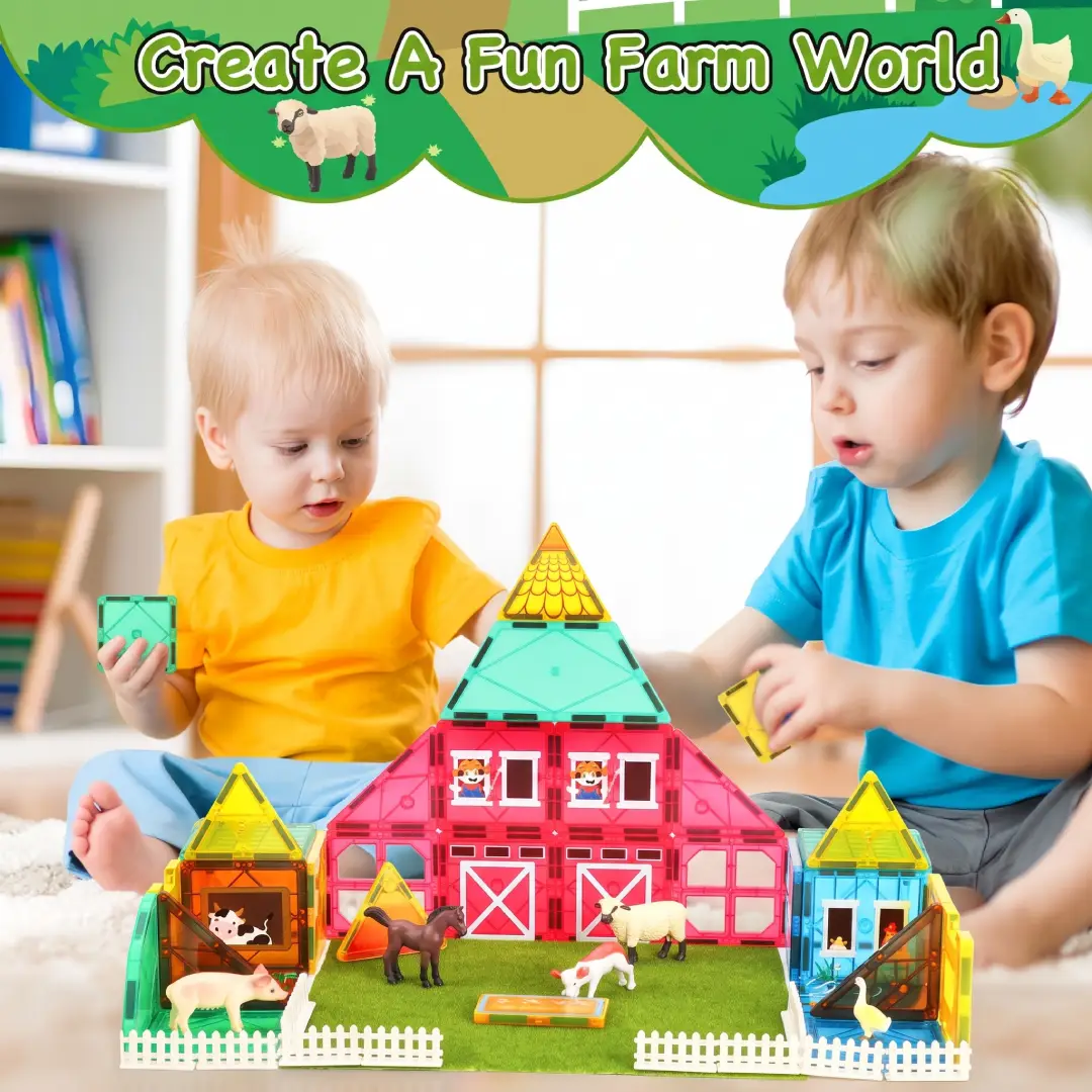 FunMagic Farm Animal Magnetic Tiles for Kids – Montessori STEM Educational Building Blocks, Ages 3+ image 4