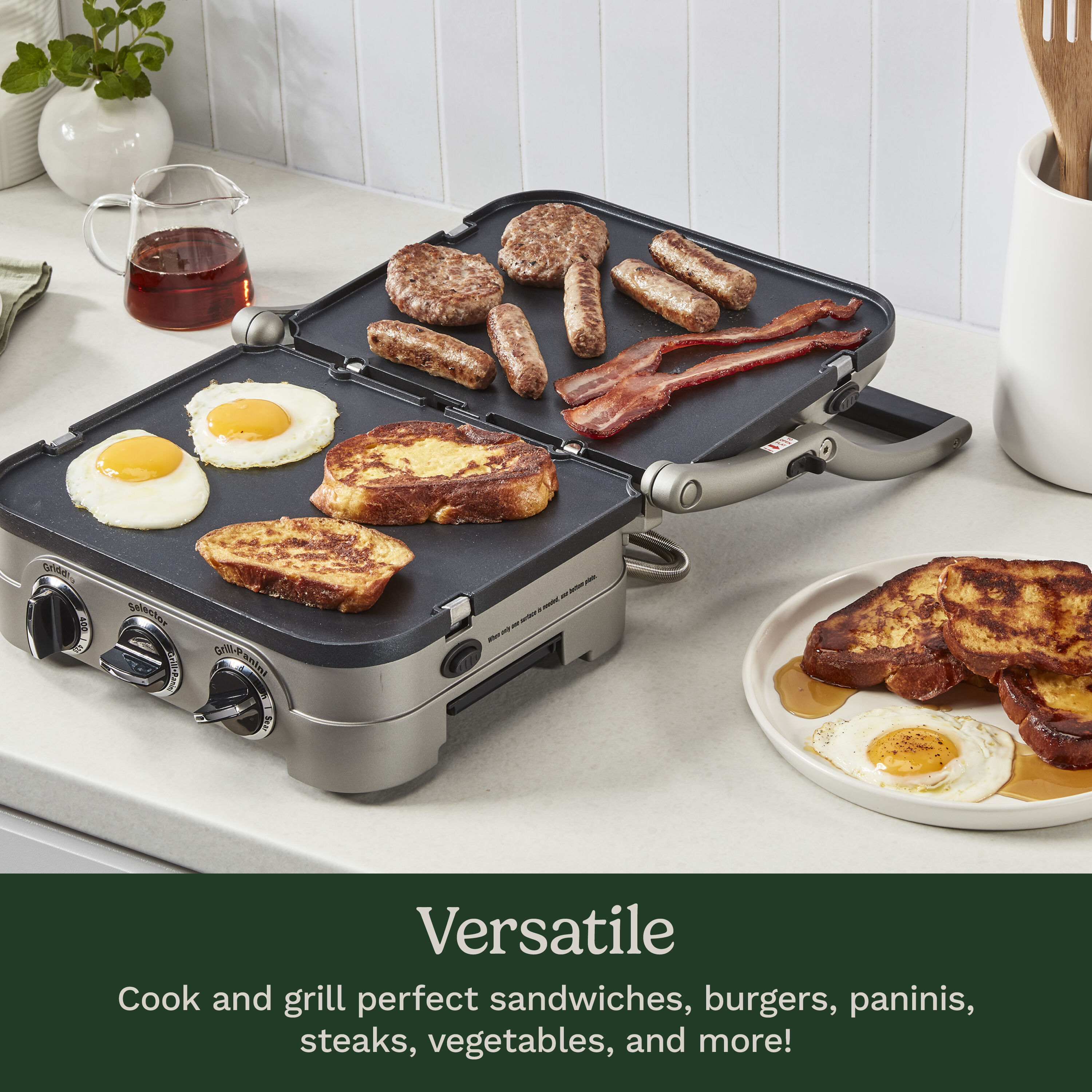 Cuisinart Griddler Indoor Grill, Panini Press, Sandwich Maker & More, 5-in-1 Grilling, Dishwasher-Safe Nonstick Cooking Plates, GR-4NNAS, Stainless Steel