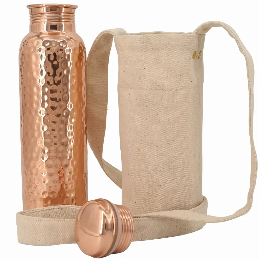 Authentic Ayurvedic Copper Water Bottle 34 oz with Bag image 2