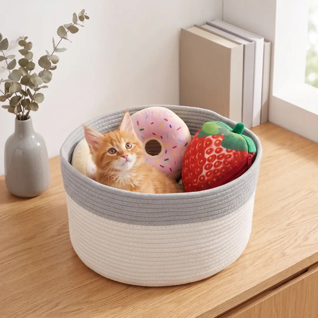 Small Woven Cat Toy Basket for Pet and Nursery Storage image 5