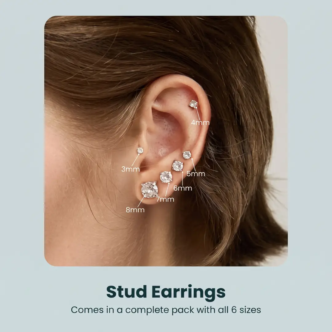 6 Pairs Hypoallergenic Cubic Zirconia Stud Earrings Set image 2