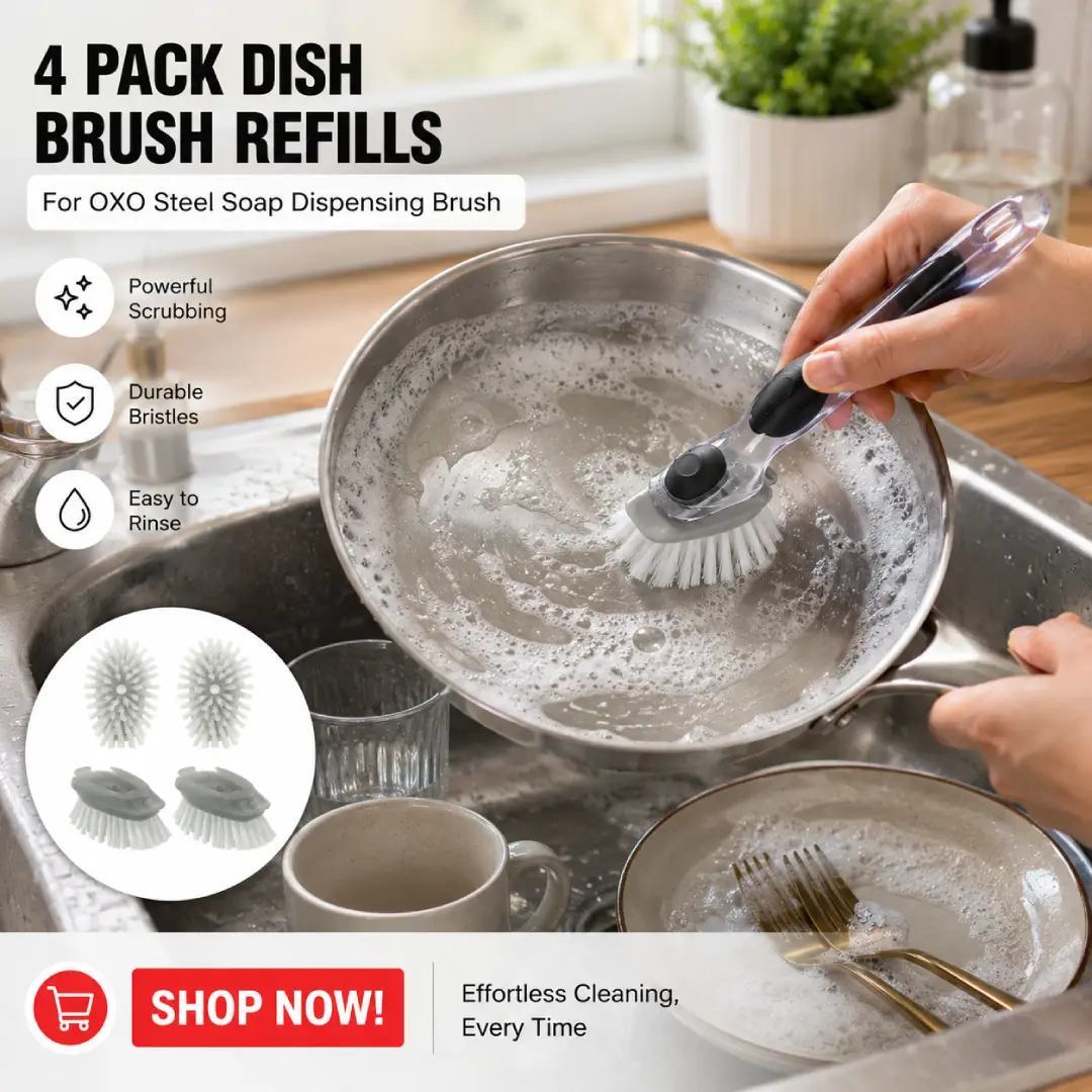4 Pack Dish Brush Refills for OXO Steel Soap Dispensing Brush image 4