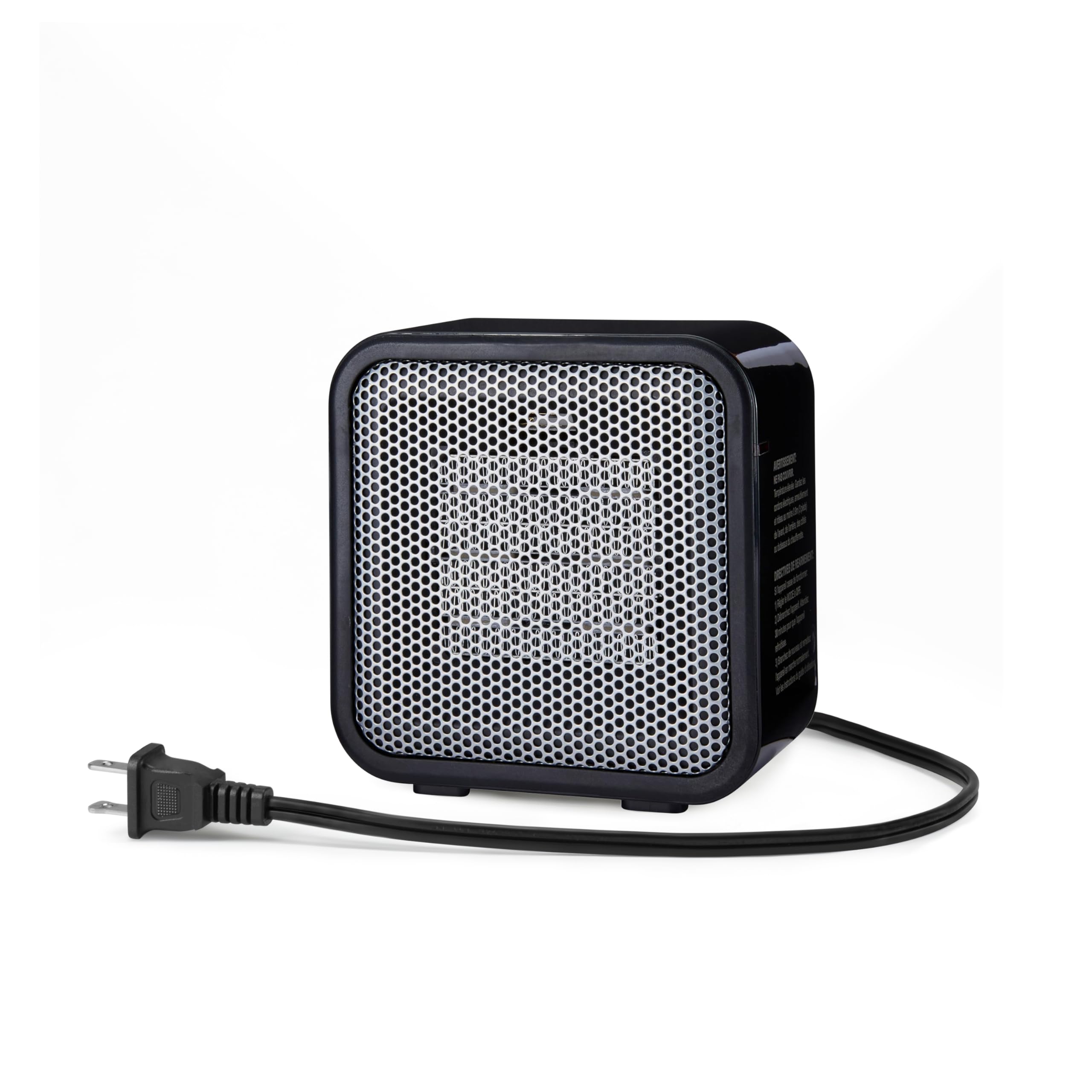 Amazon Basics Ceramic Portable Mini Space Heater for Office Desk, Indoor Use, Fast Heating, Energy Efficient, 500W, With Tip-Over Protection, Lightweight 1.4 lbs, Black, 5.87"D x 3.15"W x 5.95"H