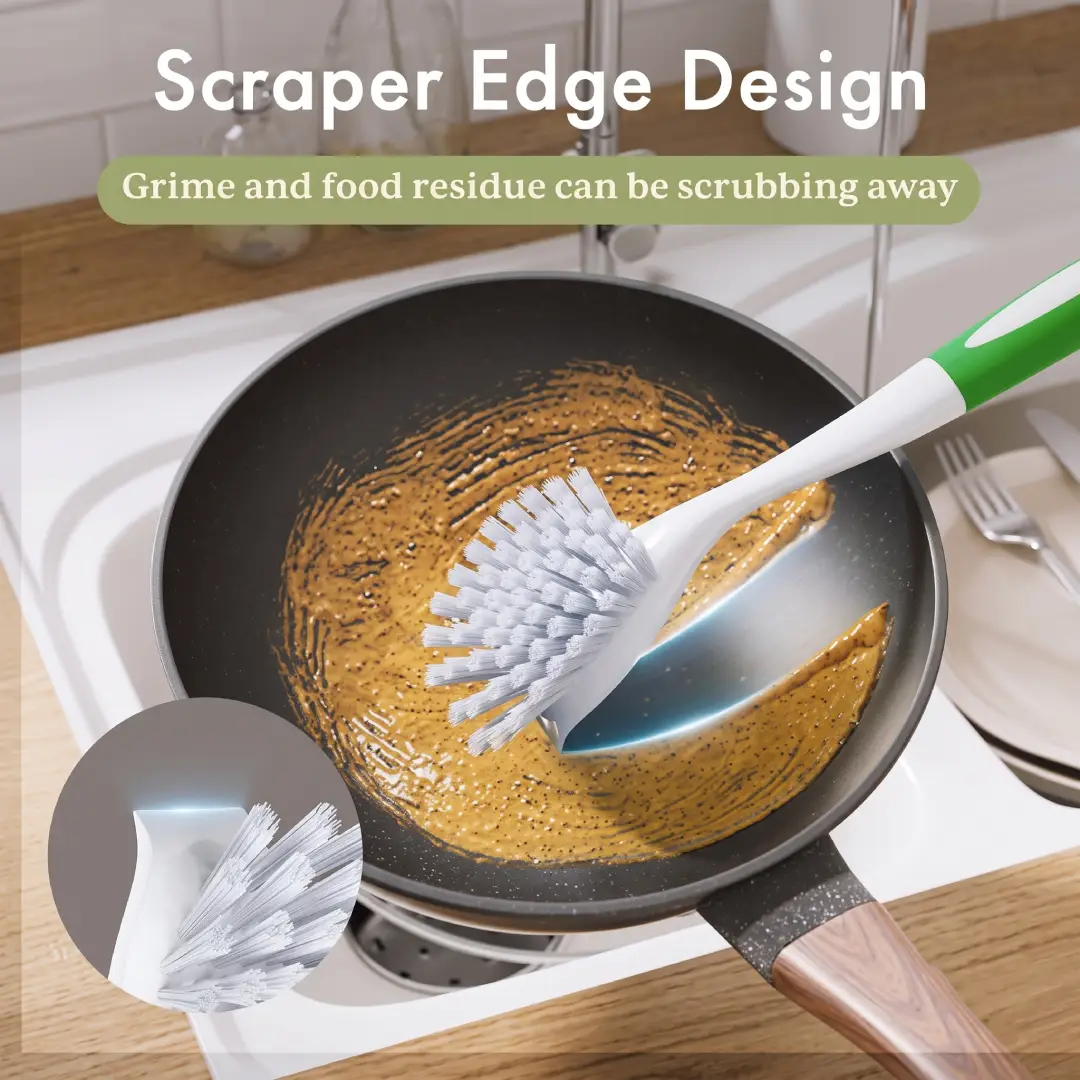 Dish Brush with Handle 2 Pack Kitchen Scrub Brushes for Pots and Pans image 2
