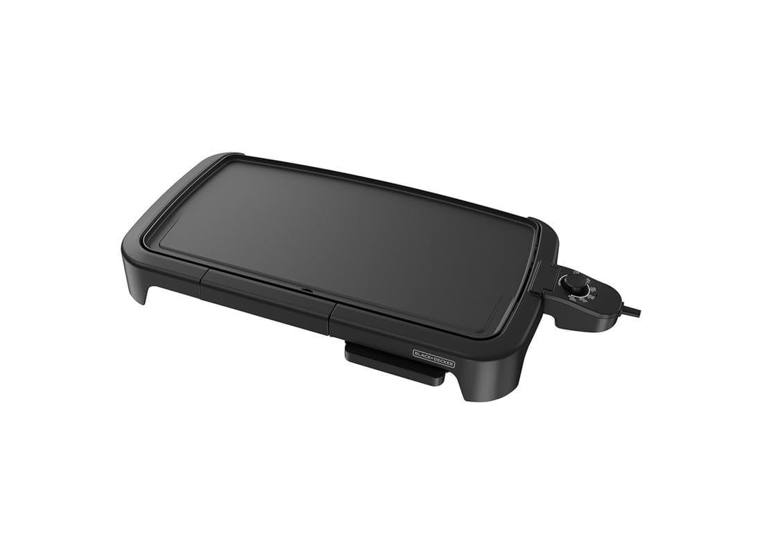 BLACK+DECKER 8-Serving Electric Griddle, GD2051B, Non-Stick Cooking Surface, Warming Tray, Removable Drip Tray, Family Sized