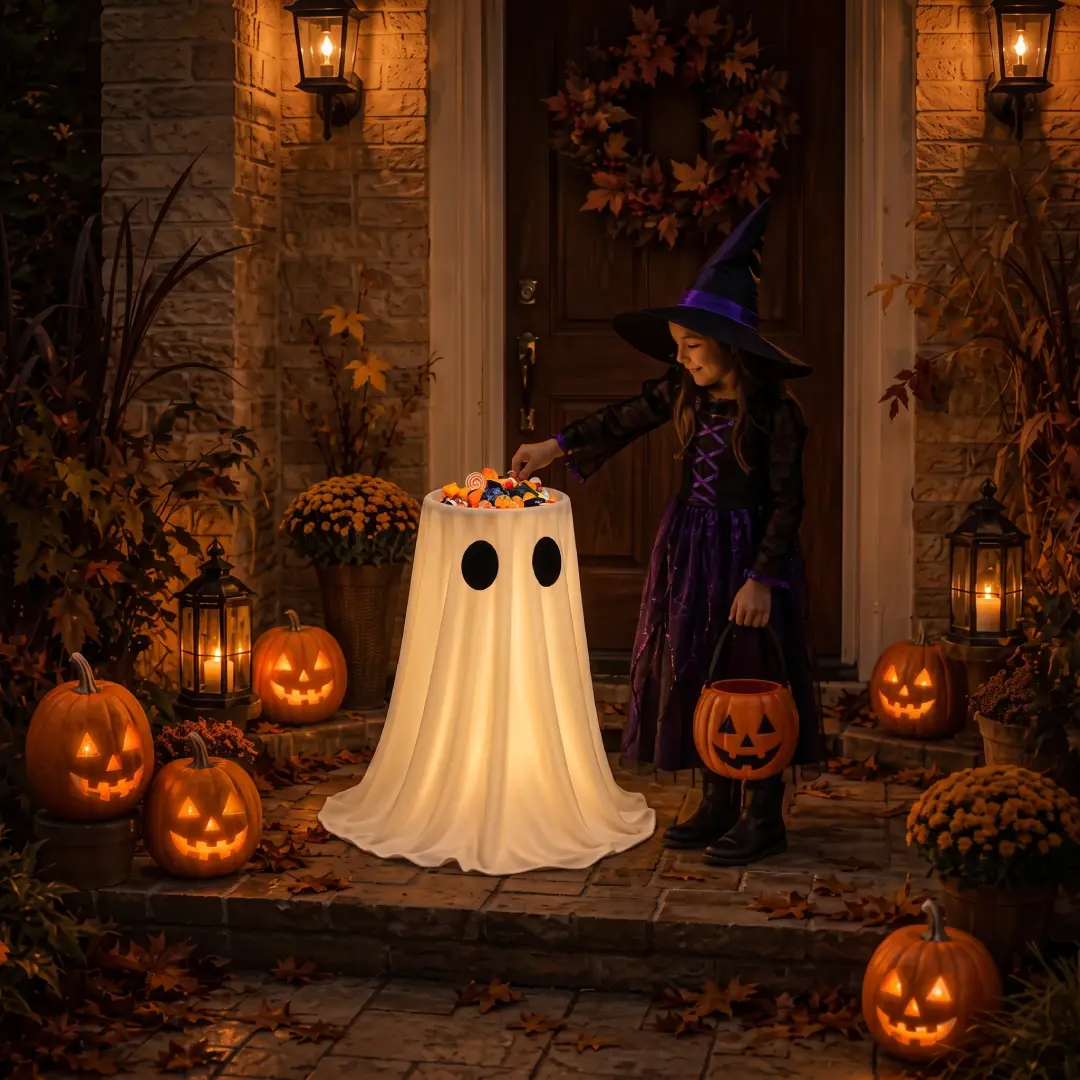 30-Inch Lighted Halloween Ghost Candy Bowl with Timer & Remote image 2