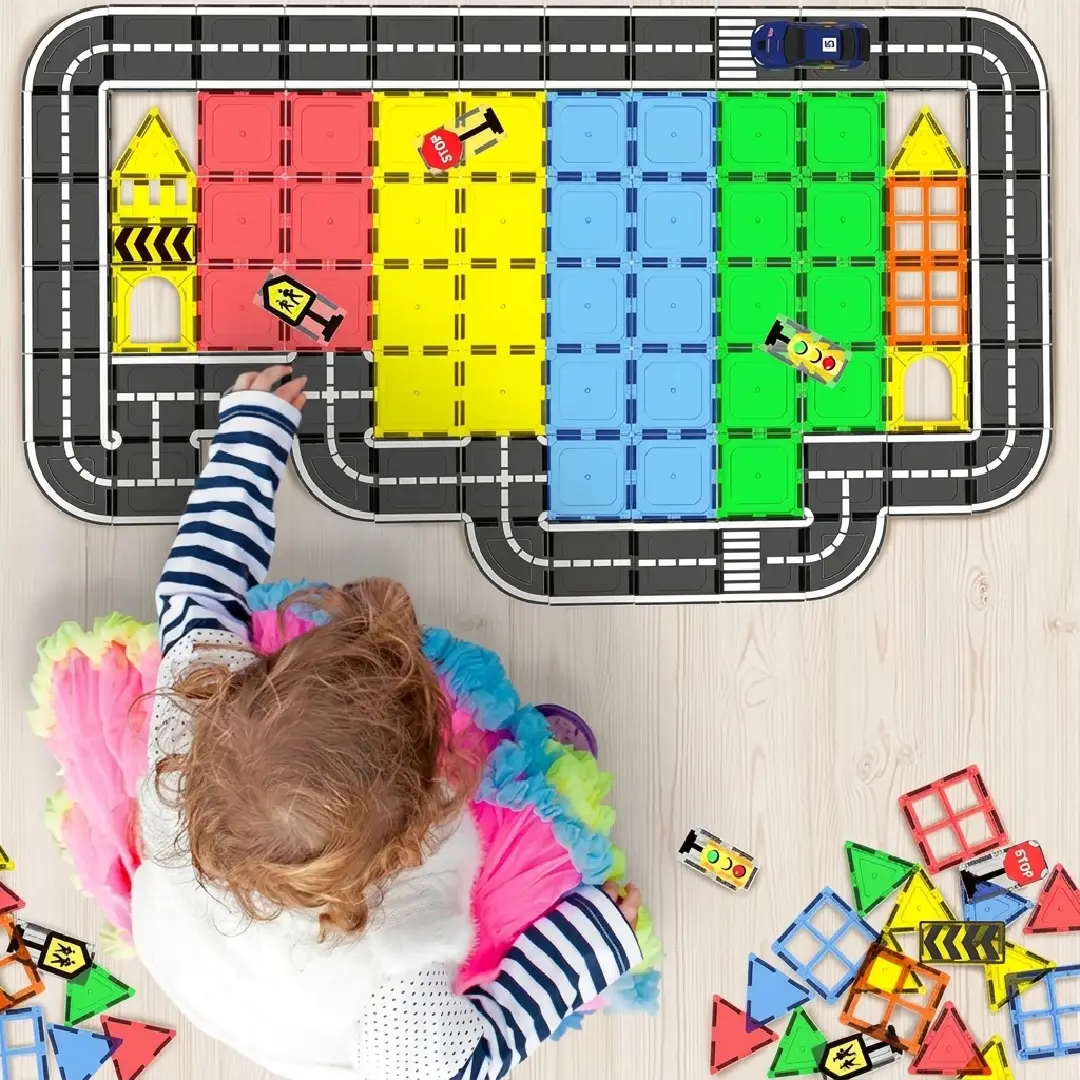 Magnetic Tiles Road Building Set – 106-Piece Magnetic Building Blocks STEM Toy for Kids Ages 3+ image 4