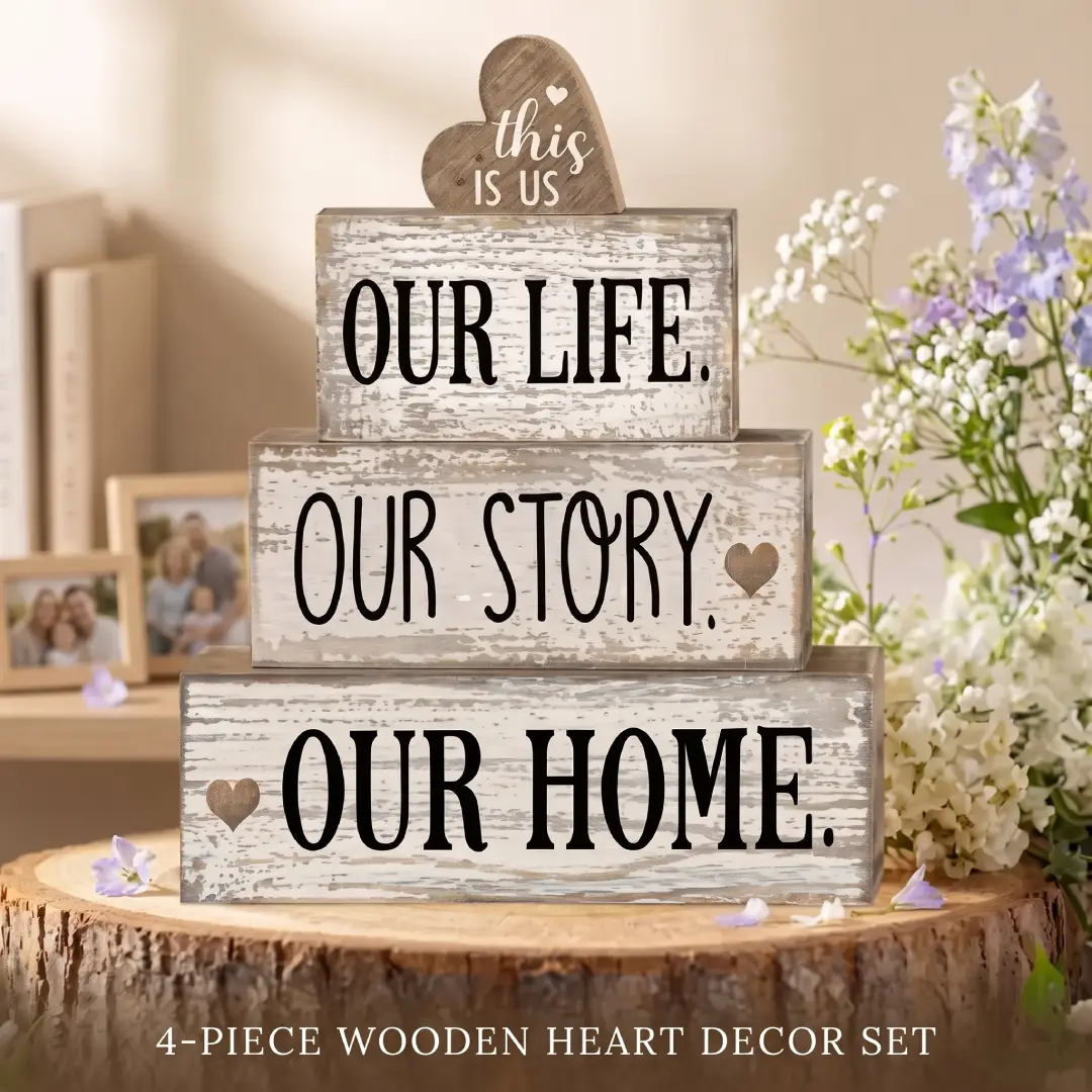 Farmhouse Wooden Heart Tabletop Decor Set of 4 image 5